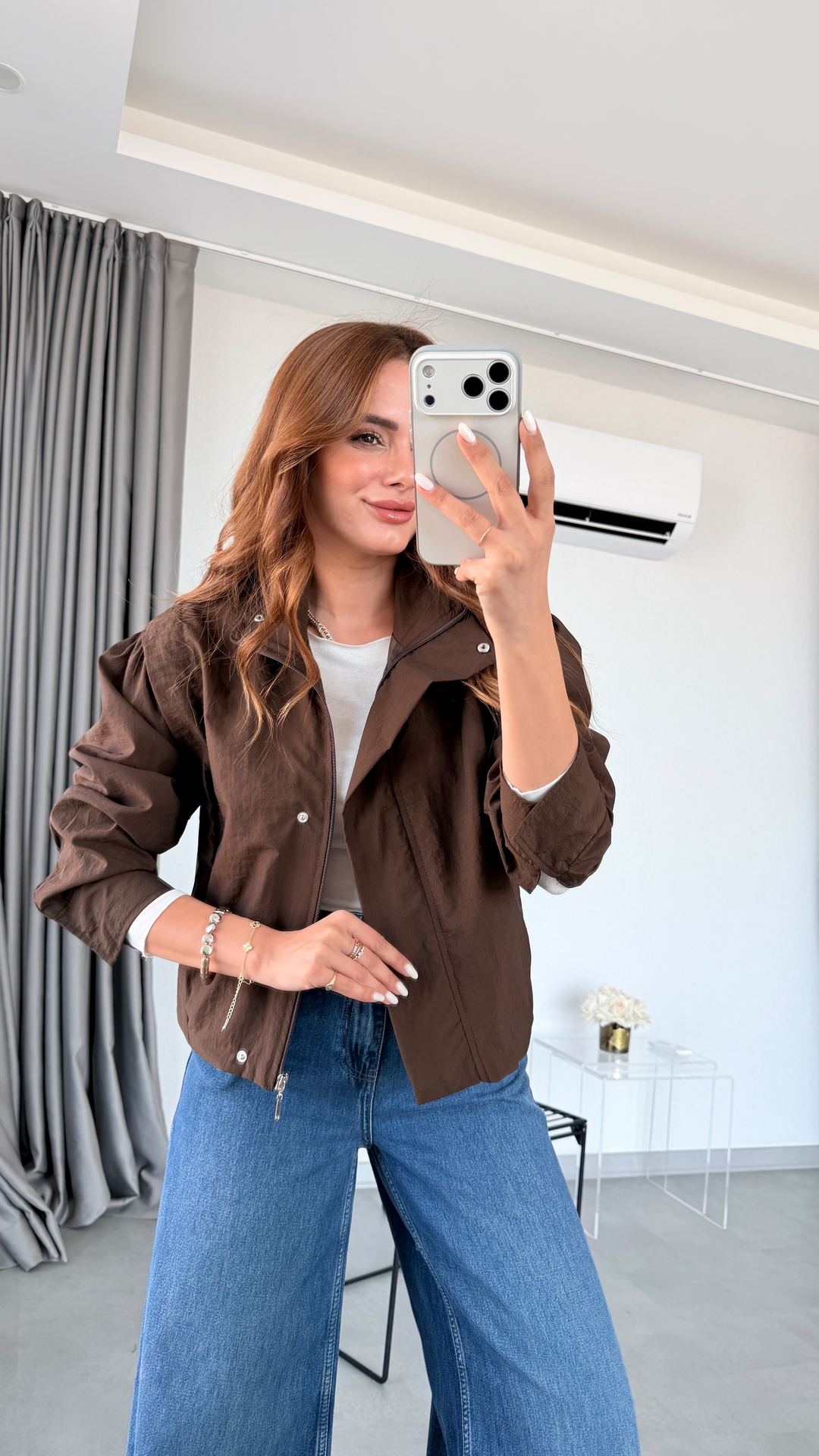 Kahve Henza Paraşüt Kumaş Bomber