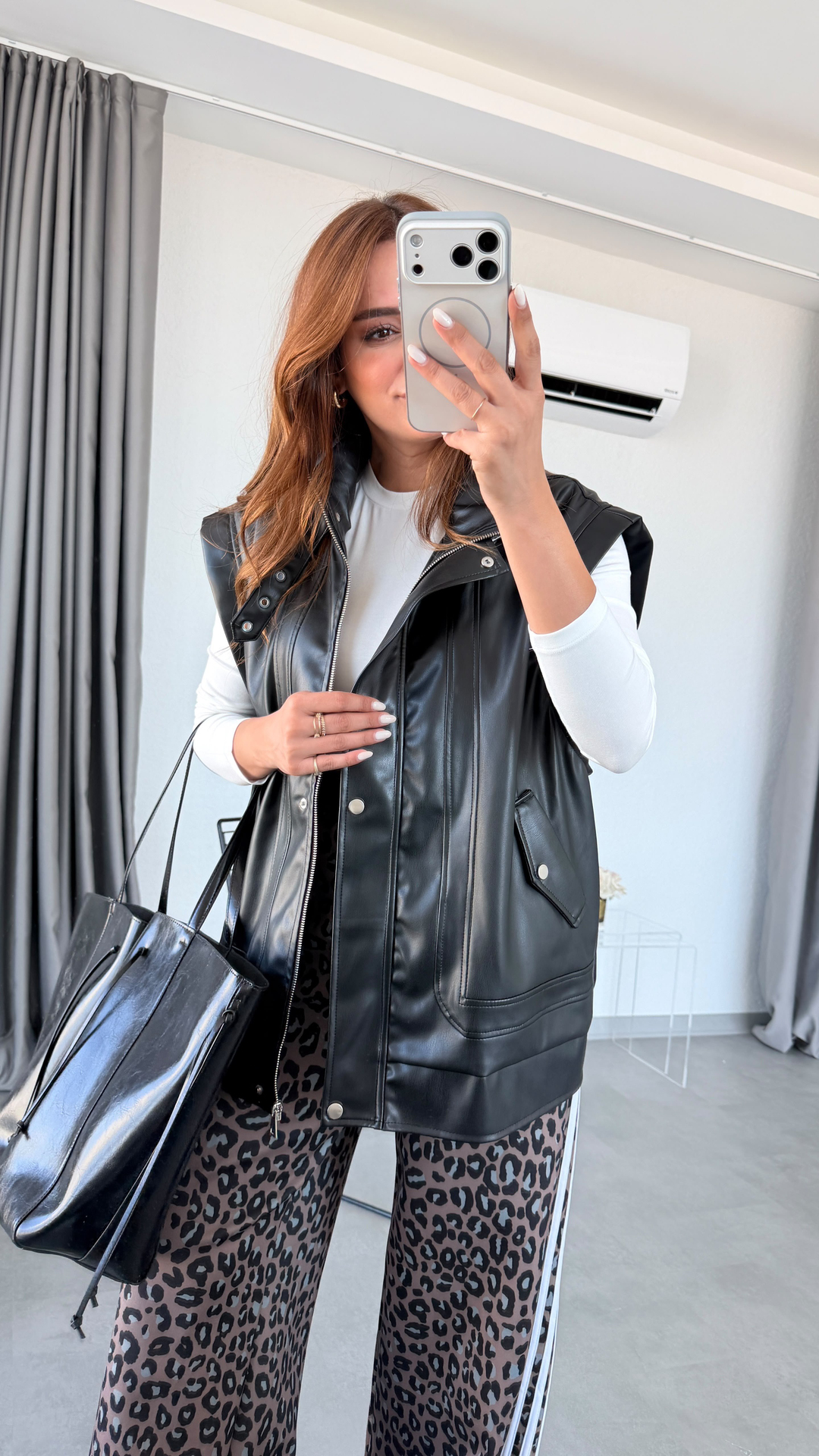 Siyah Leon Premium Oversize Deri Yelek