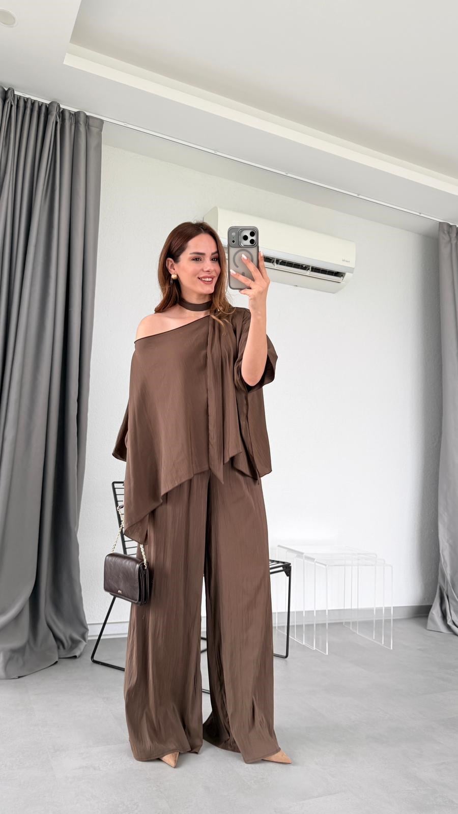 Koyu Kahve Rebeca Şal Yaka Takım