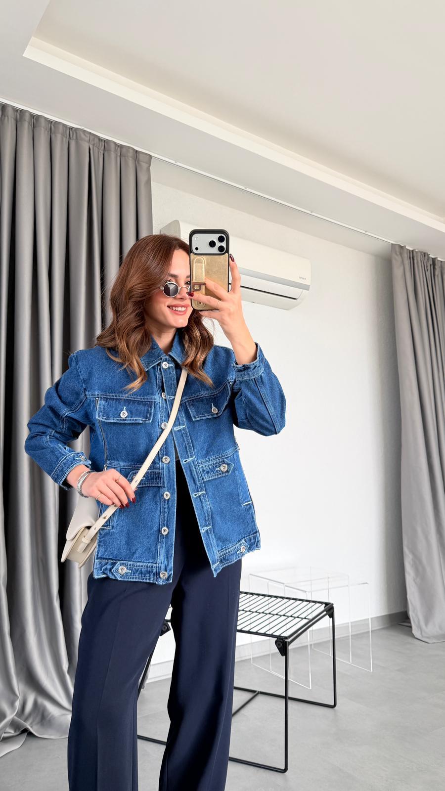 Gwen Tasarım Yandan Fermuarlı Kot Ceket