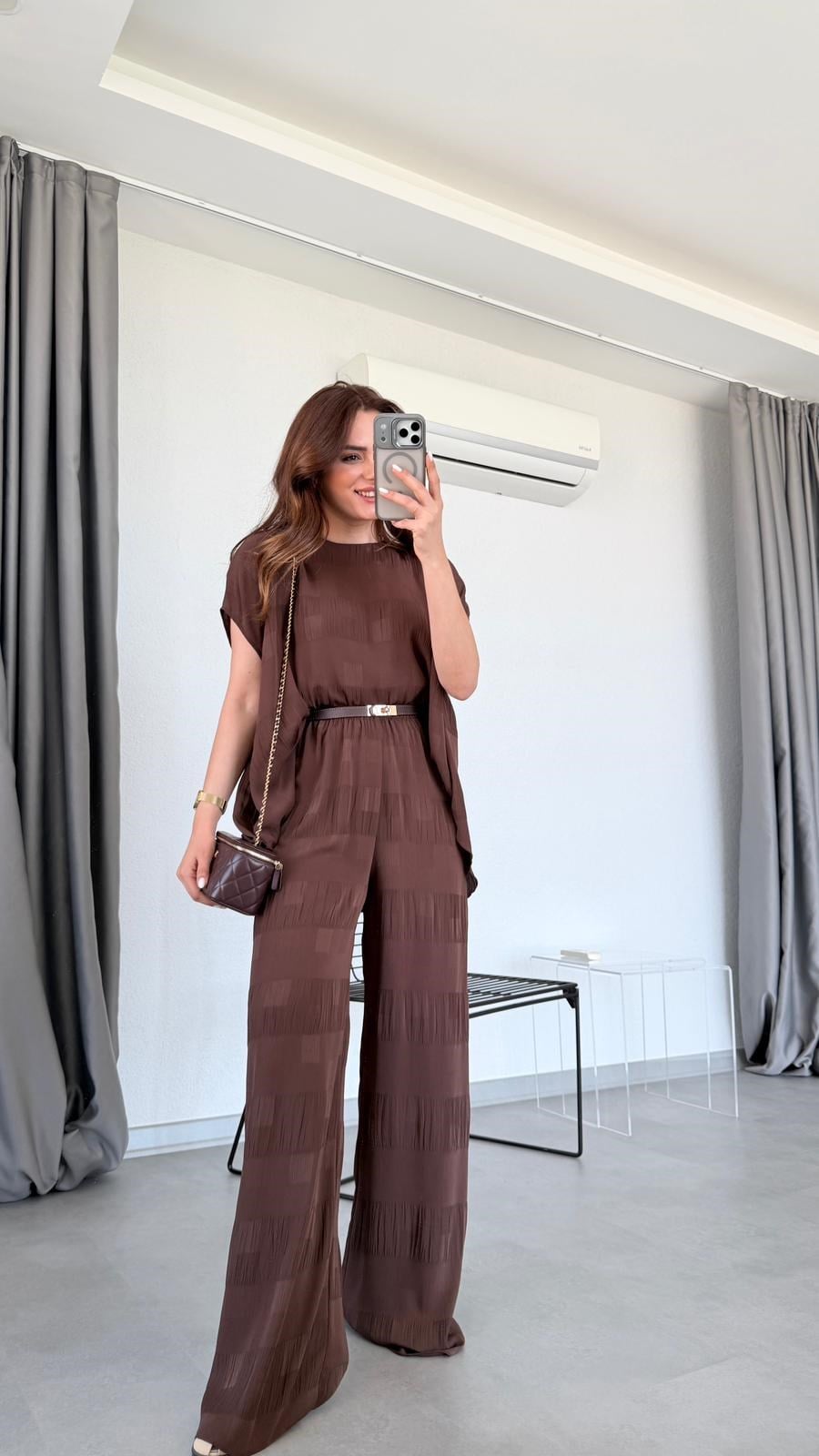 Kahve Chery Bluz Pantolon Takım