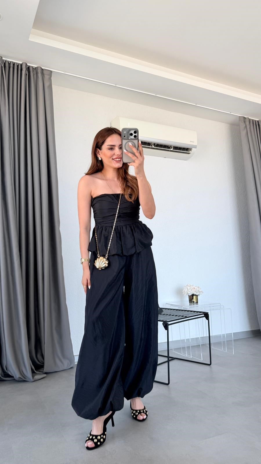 Siyah Jasper Straplez Bluz Pantolon Takım