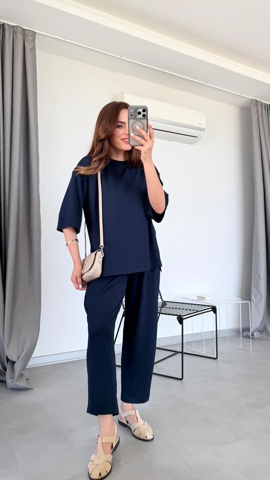 Lacivert Daisy Yanları Yırtmaçlı Modal Takım