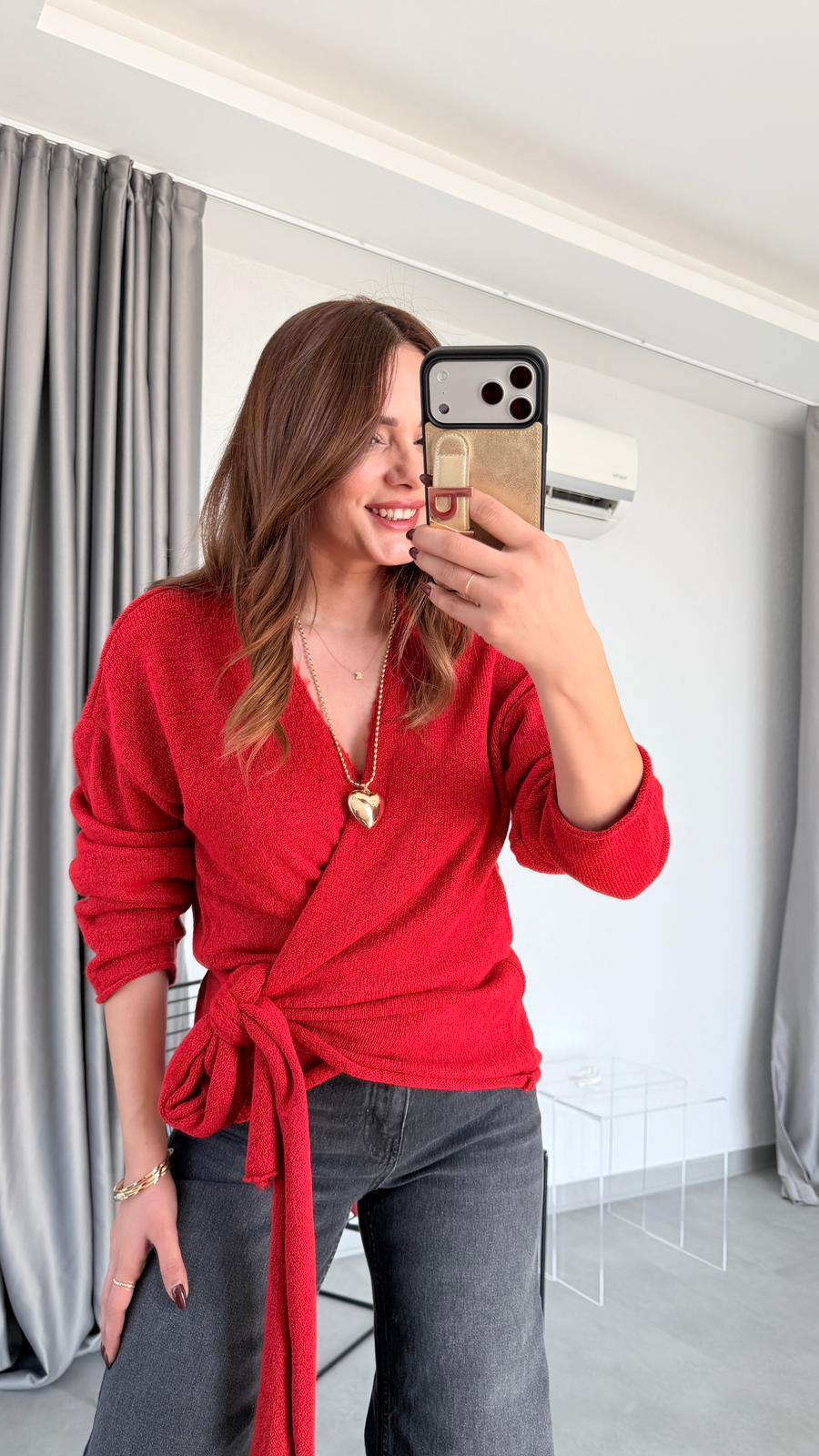 Kruvaze Bağlama Detaylı Triko Kazak