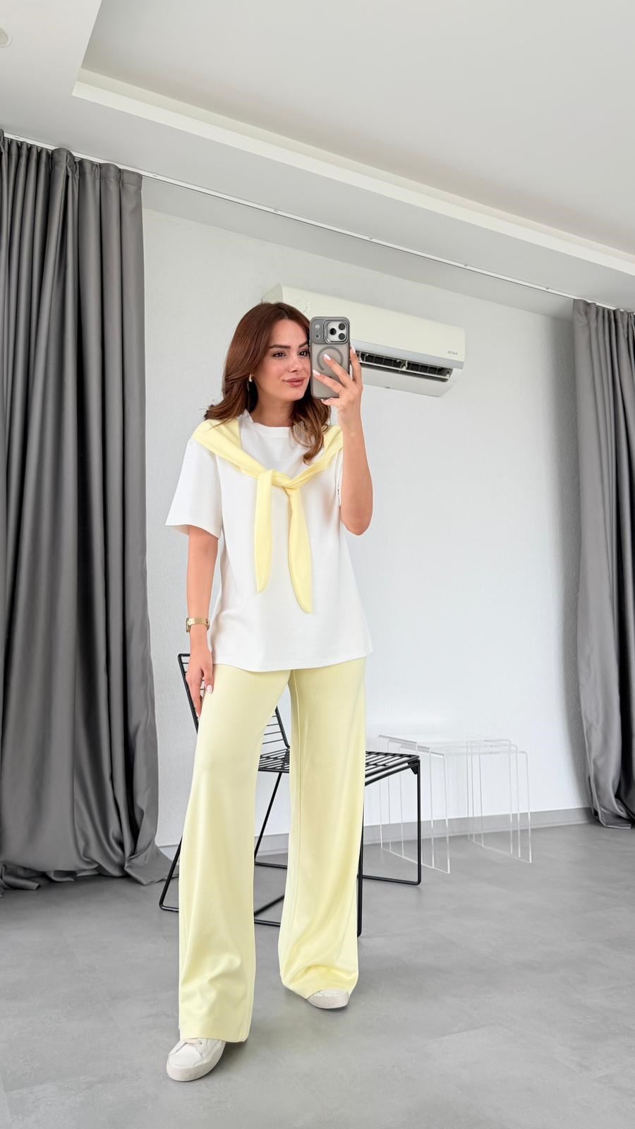 Sarı Selene Modal Atkılı Tişört Takım