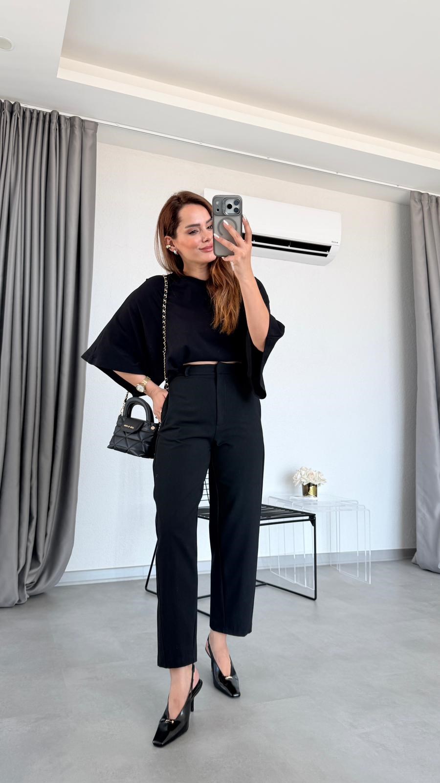 Siyah Elanor Spor Kancalı Pantolon