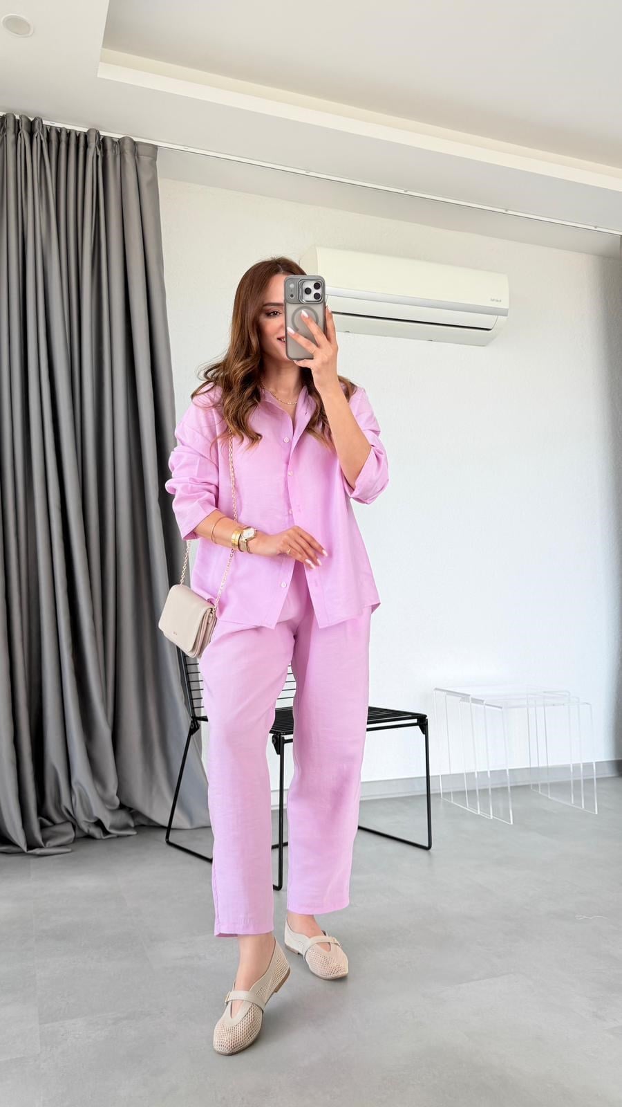 Pembe Reyna Gömlek Pantolon Takım