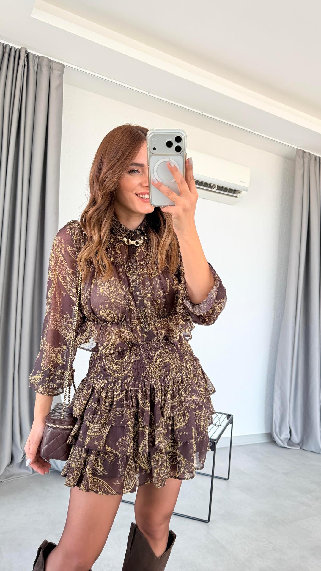 Provins Kahverengi Etnik Desenli Etek