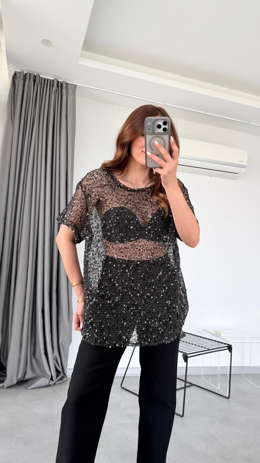 Siyah Viktorya Pull Tasarım File Bluz