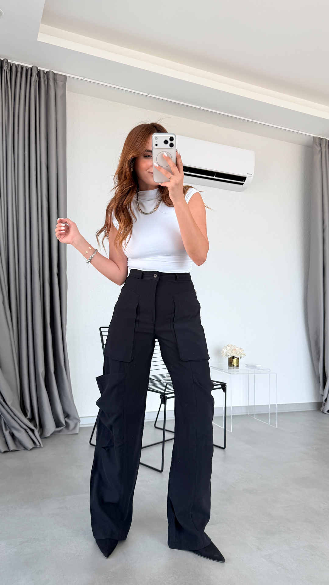 Siyah Manica Tencel Kargo Pantolon