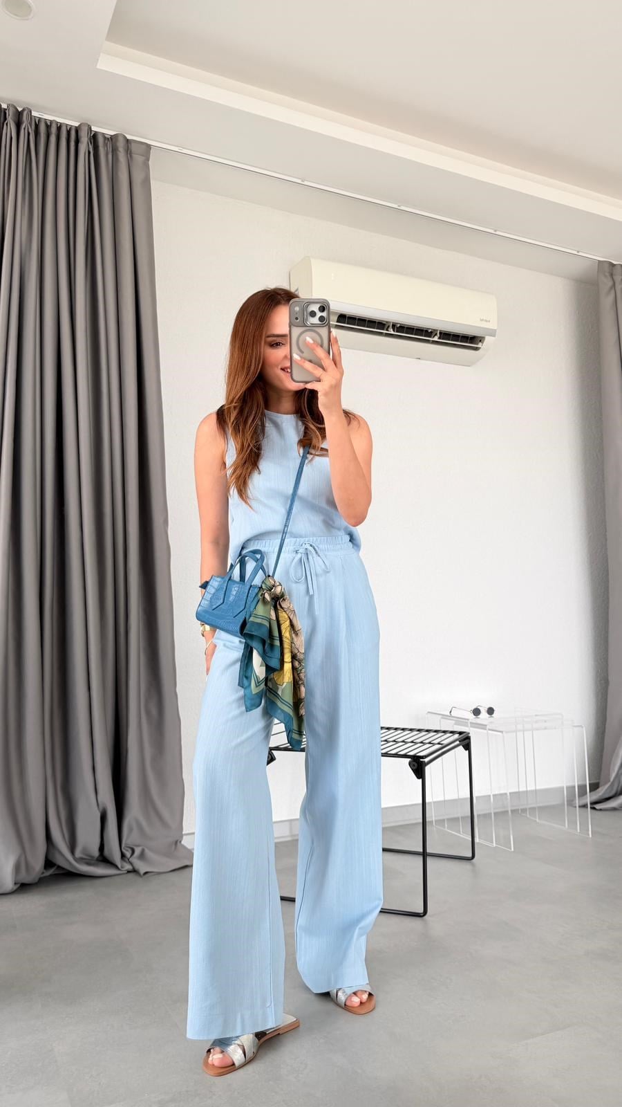 Bebe Mavisi Freya Keten Sıfır Kol Bluz Pantolon Takım