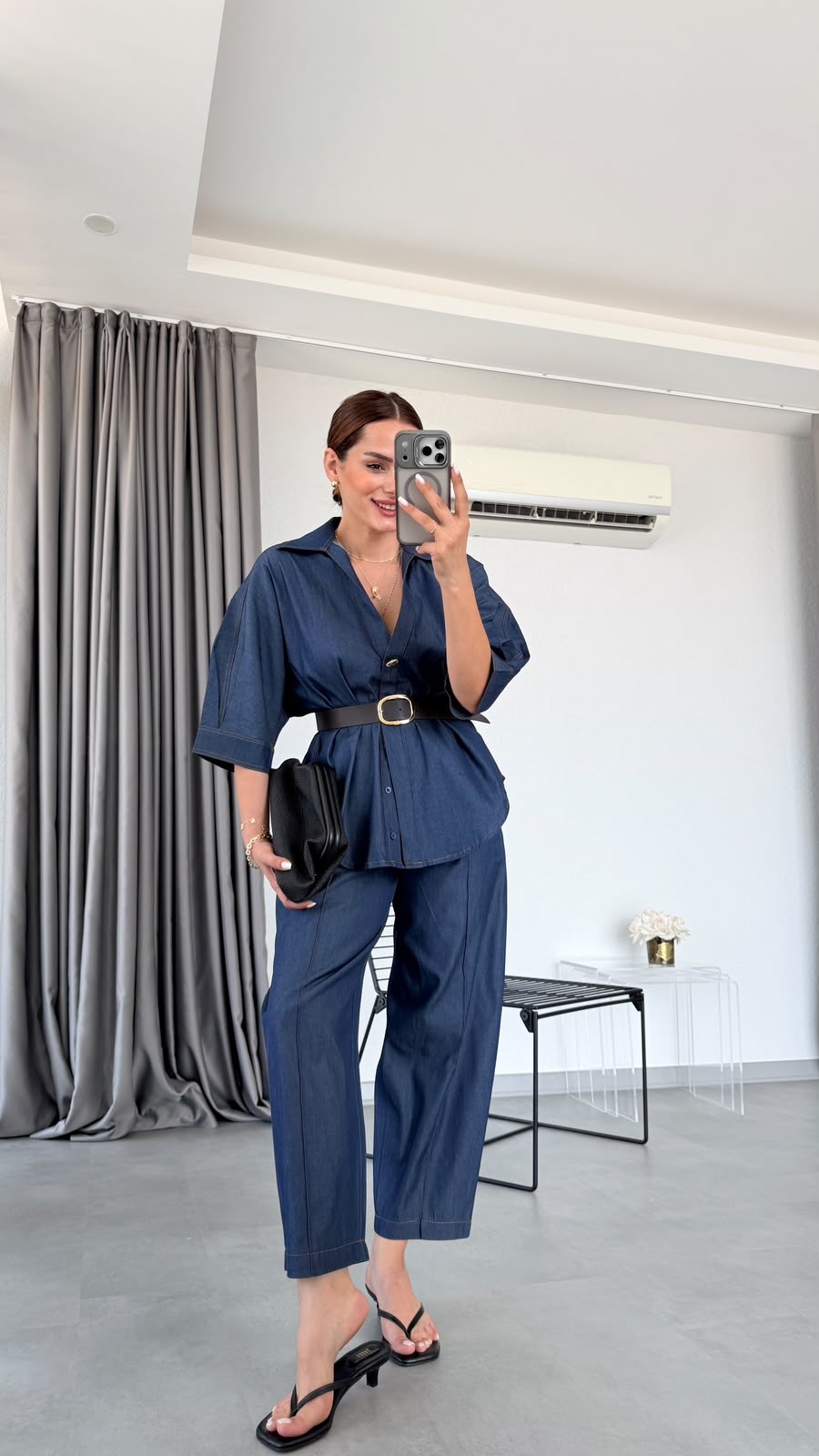 Lacivert Kannes Denim Gömlek Pantolon Takım