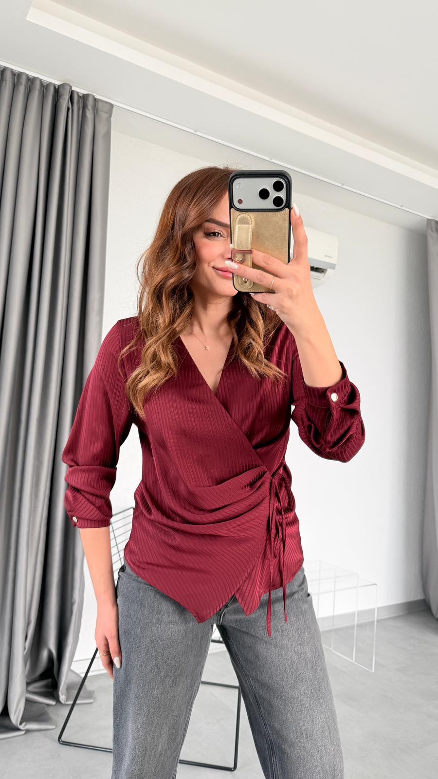 Fabia Pileli Kruvaze Bağlamalı Gömlek