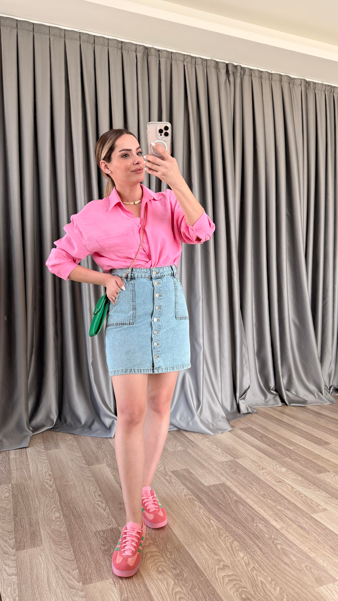 Bella Pembe Tensel Kumaş Gömlek