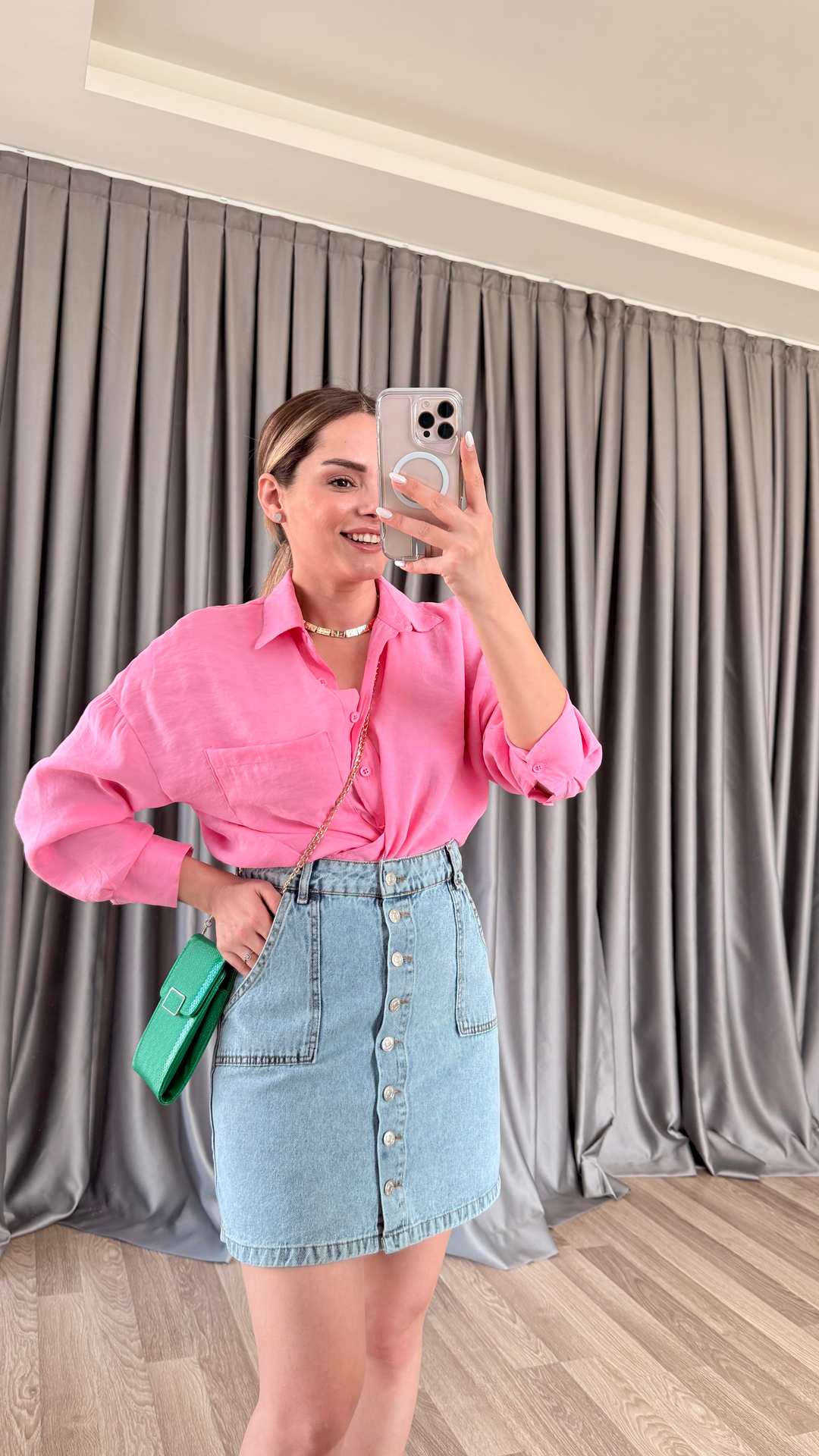 Bella Pembe Tensel Kumaş Gömlek
