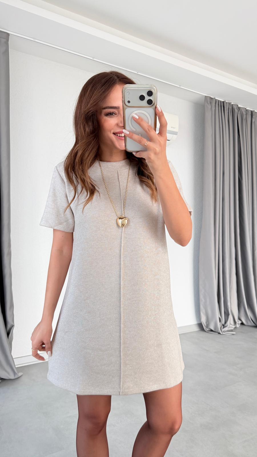 Ön Dikiş Detaylı Kısa Kollu Mini Elbise