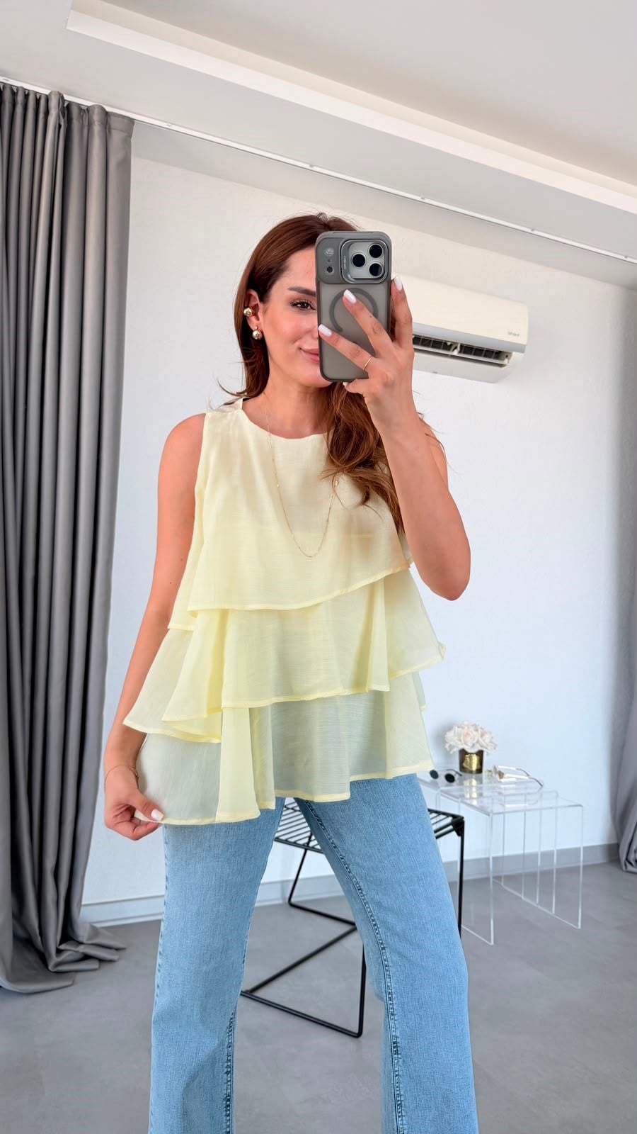 Sarı Joy Fırfırlı Bluz