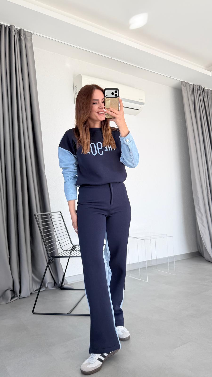Ruby Arkası Denim Detaylı Takım