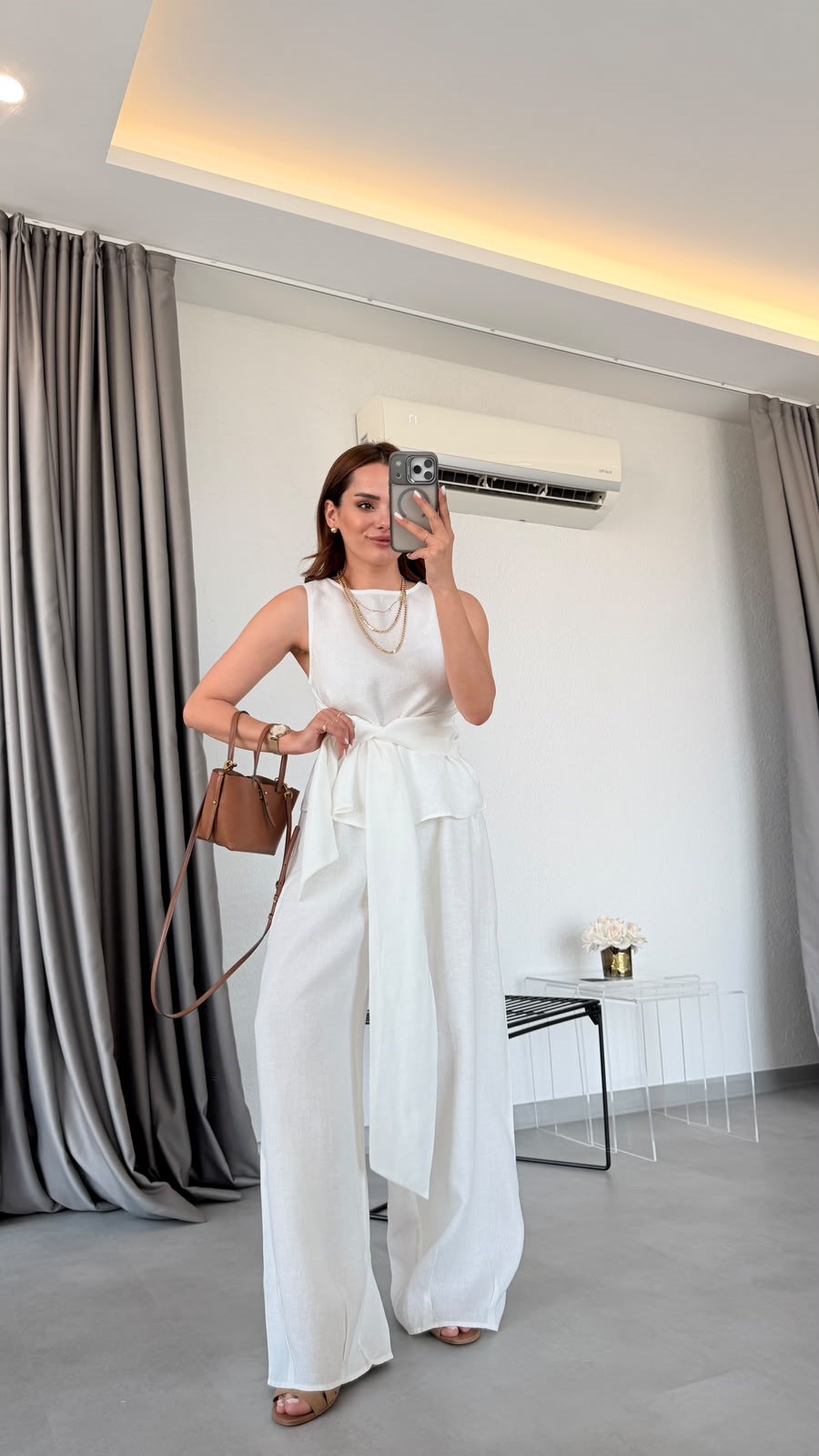 Beyaz Ciel Beli Kuşaklı Takım