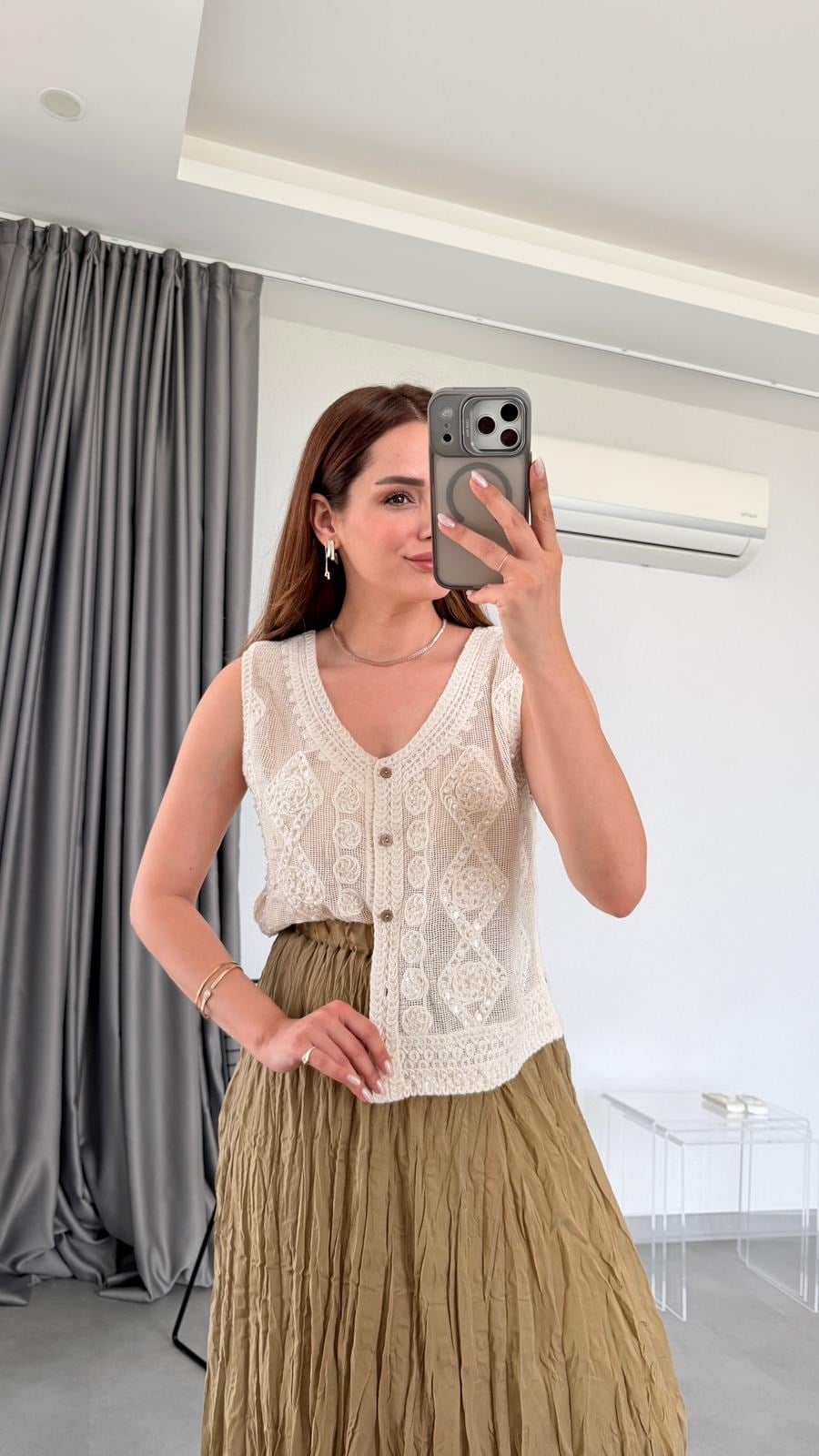 Naturel Elaris Dantel Detaylı Yelek