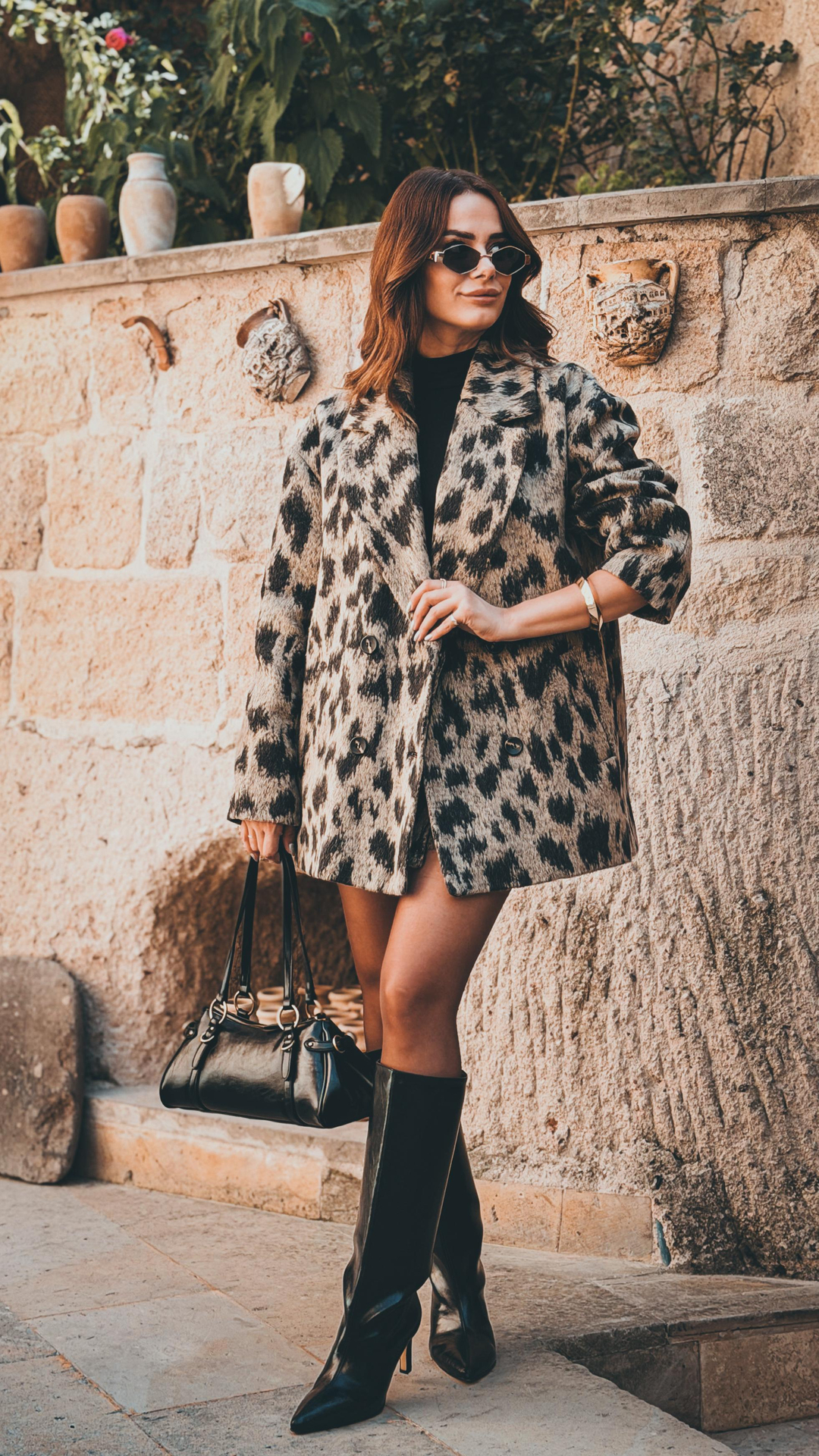 Riesa Leopar Desenli Oversize Kruvaze Kaban