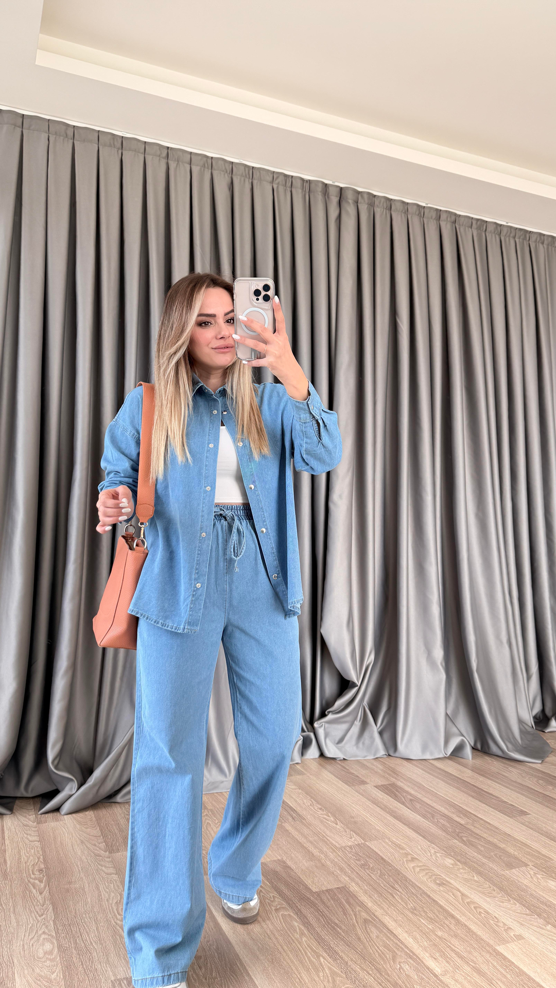 Diana Gömlek Beli Lastikli Pantolon Denim Takım