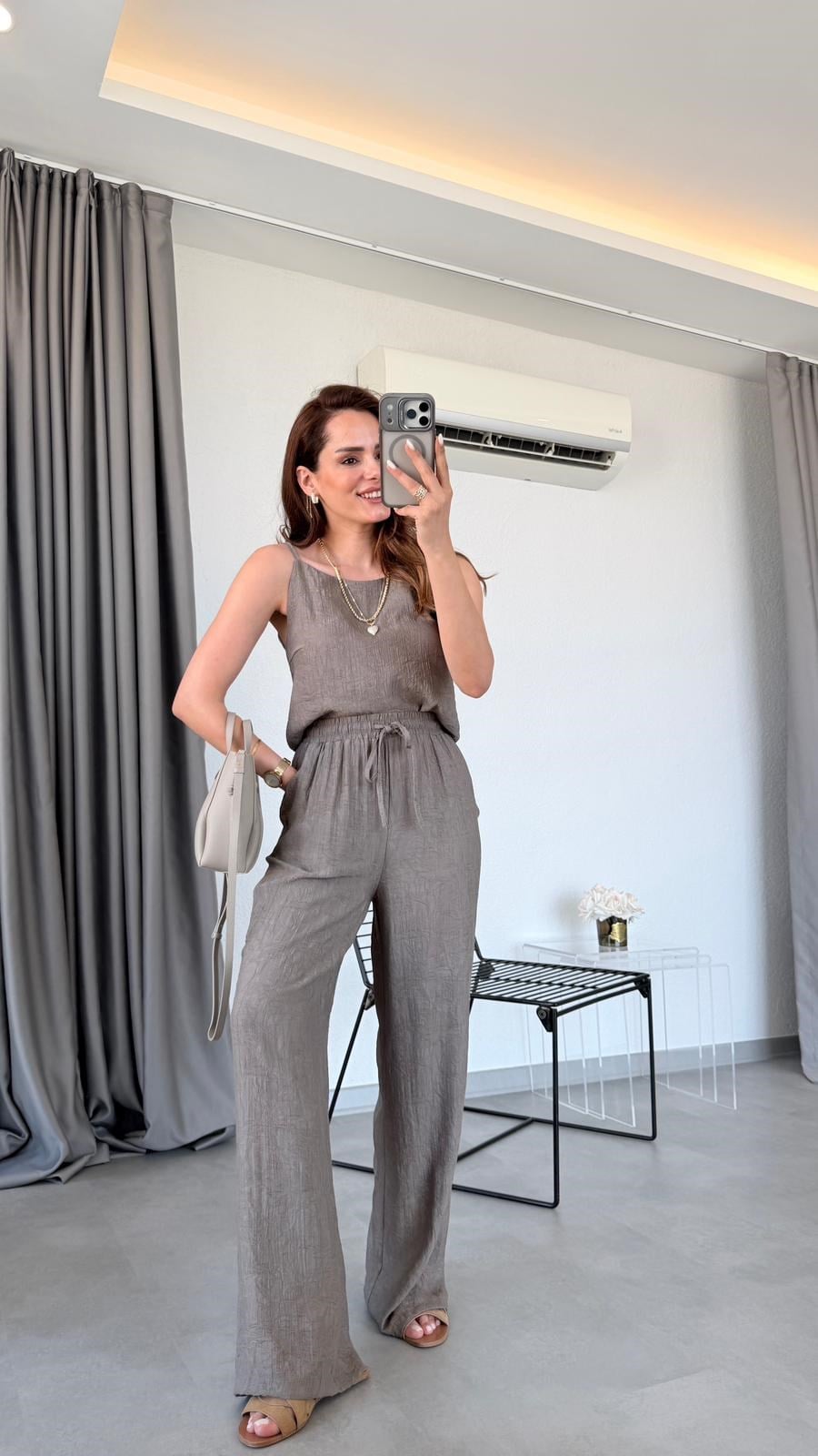 Vizon Leya Jakarlı Bluz Pantolon Takım