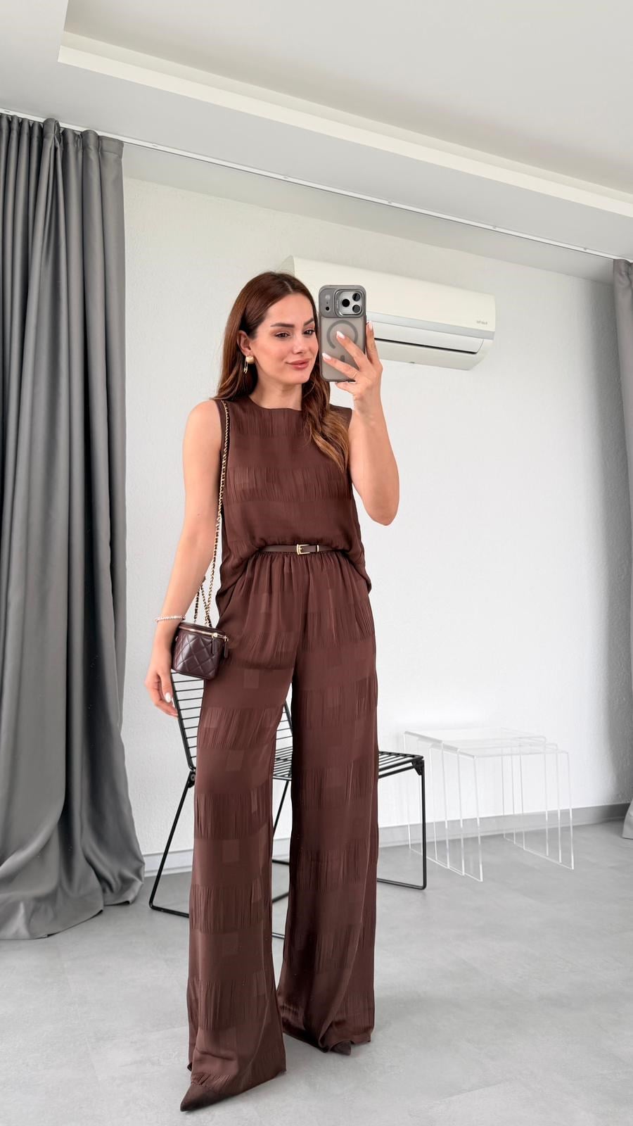 Kahve Serby Kemer Detaylı Atlet Pantolon Takım