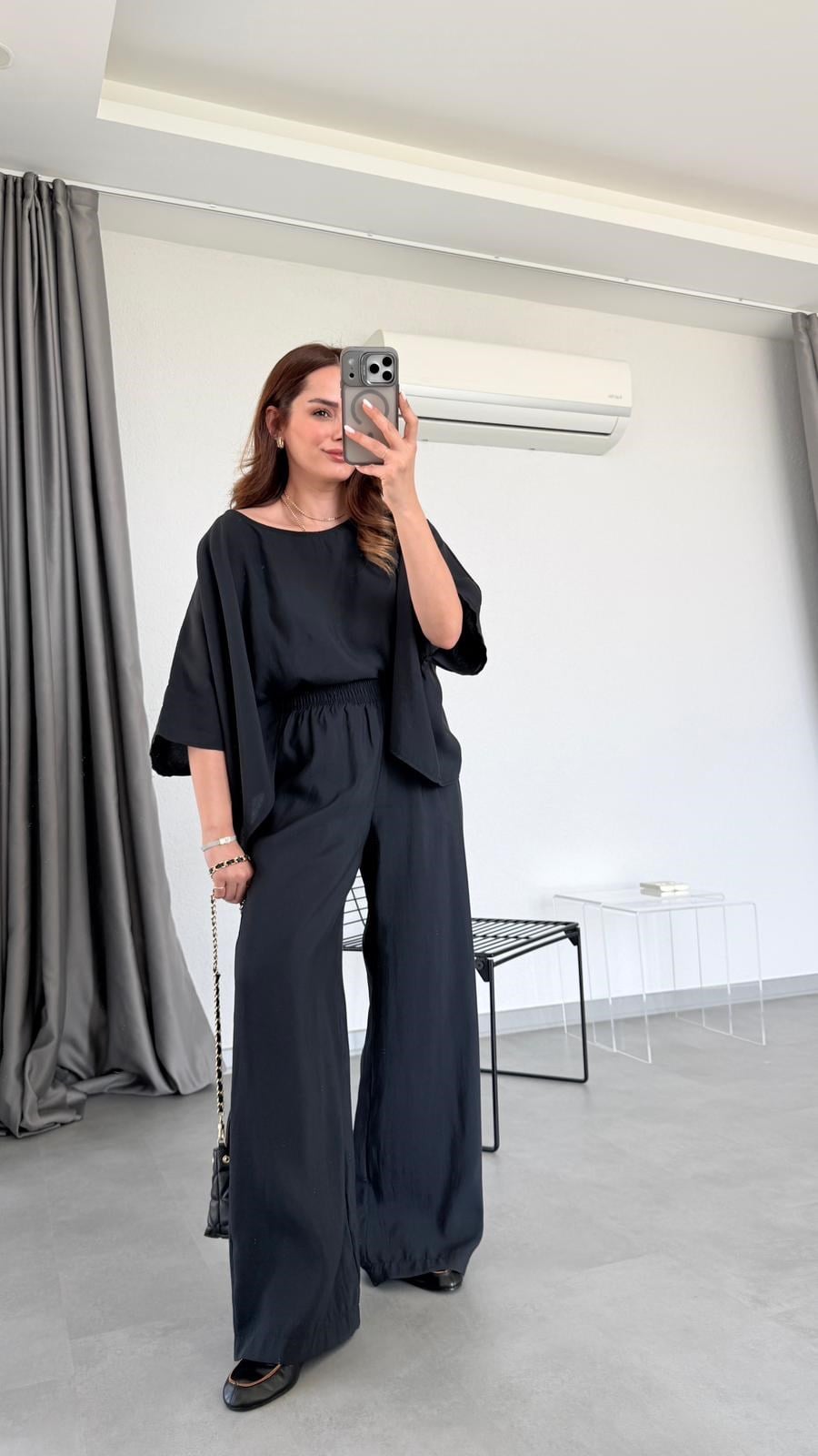 Siyah Helsinki Pelerin Model İkili Takım