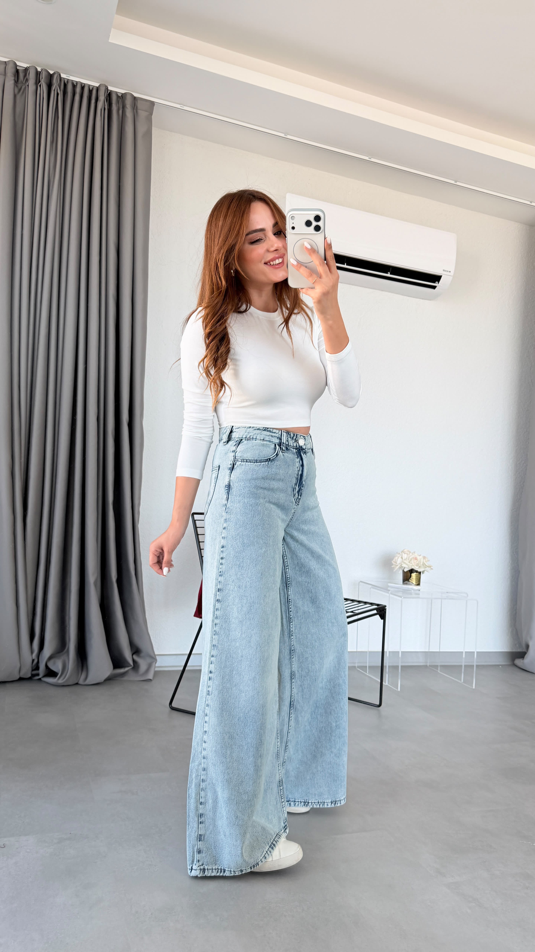 Açık Mavi Henza Tencel Palazzo Denim Pantolon