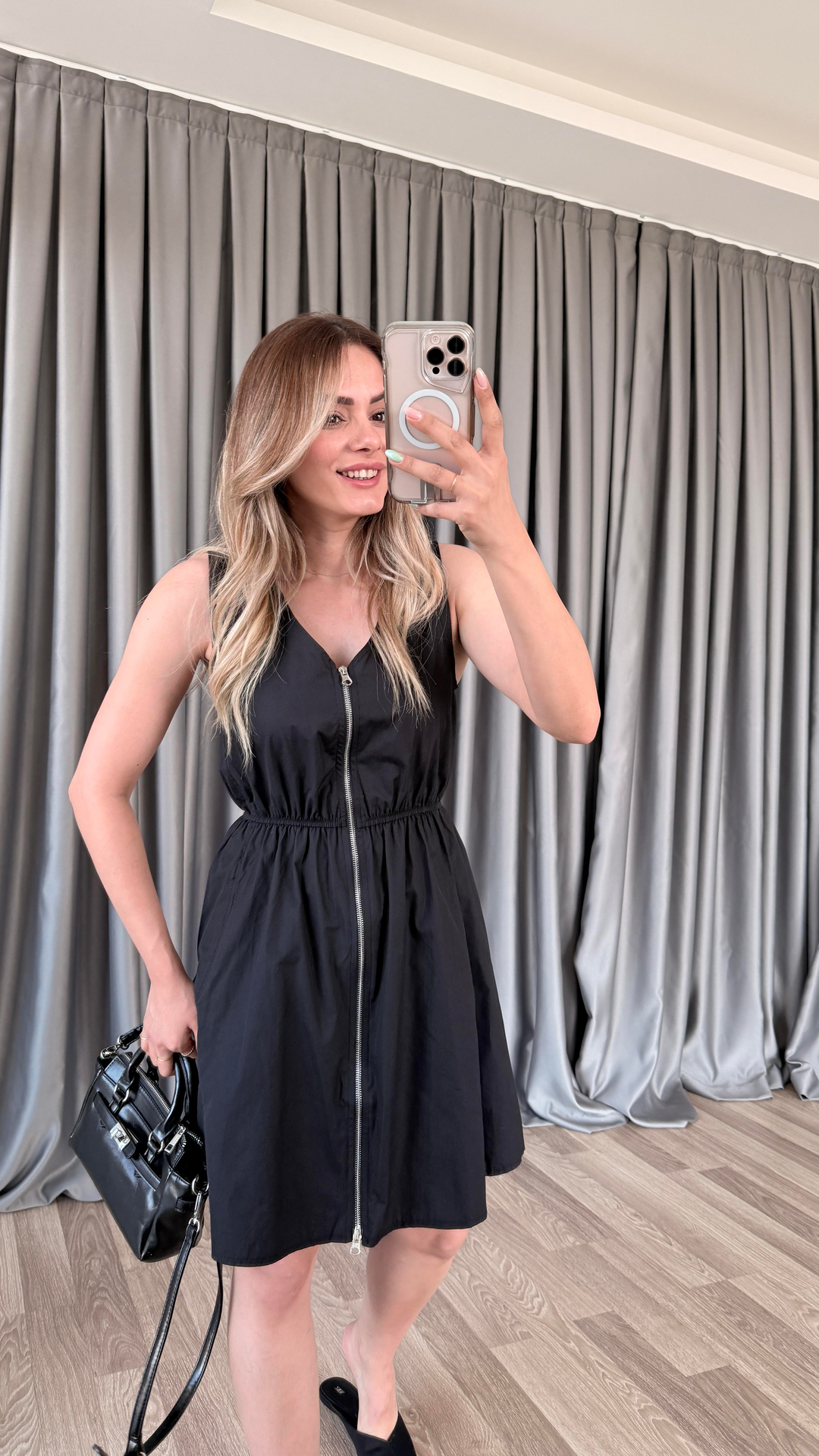 Jessica Önü Fermuarlı Poplin Elbise