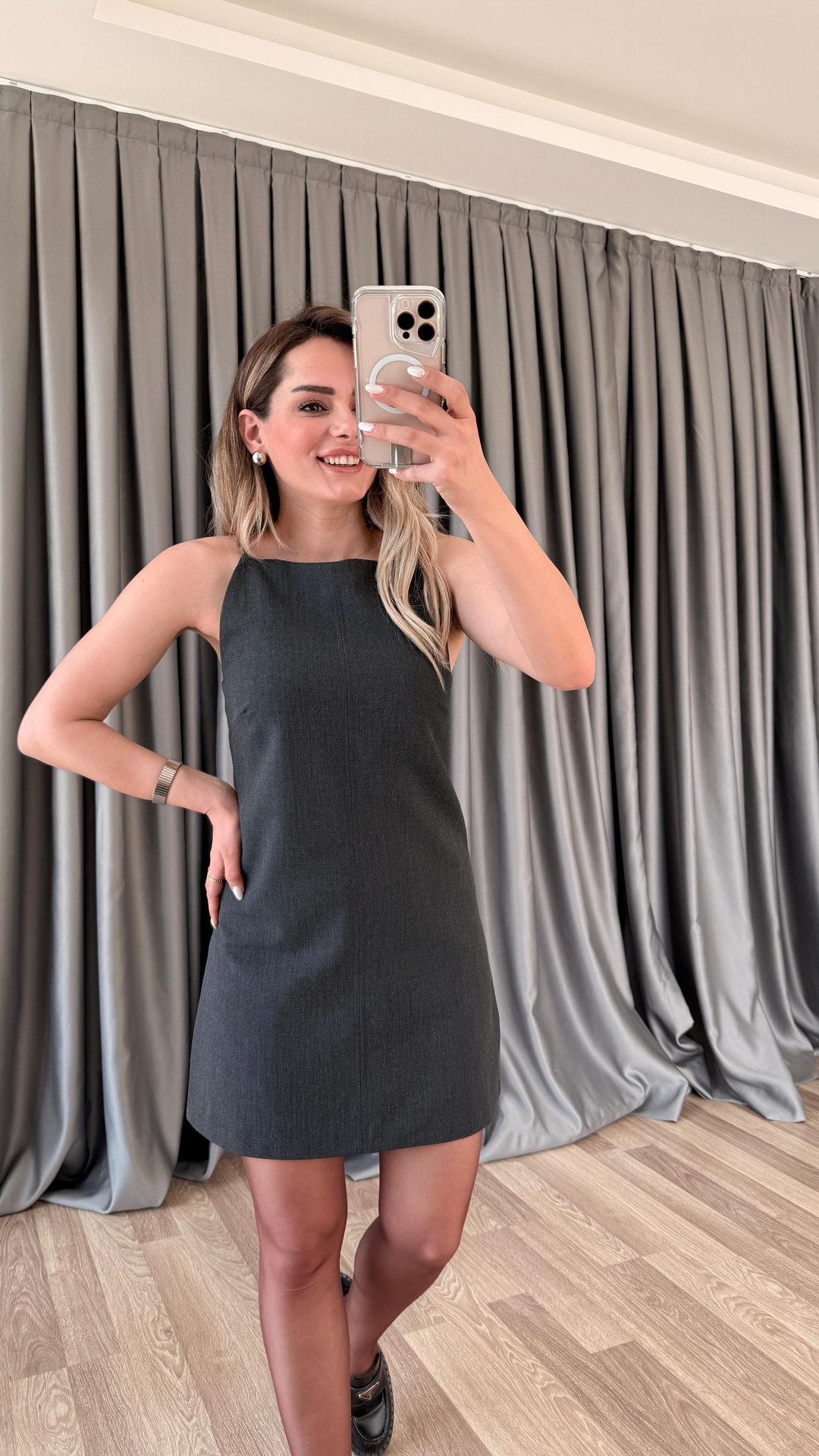Luna Oversize Ceket Askılı Kısa Elbise Takım