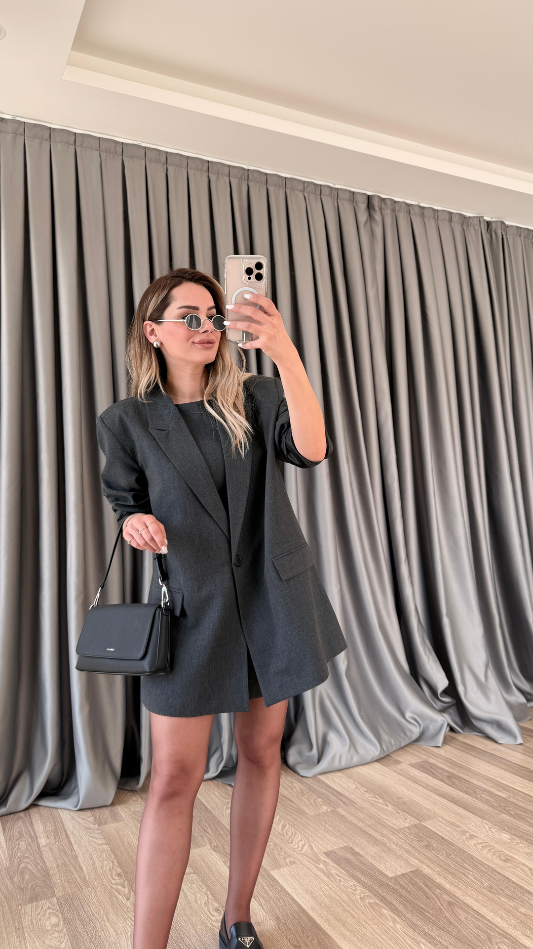 Luna Oversize Ceket Askılı Kısa Elbise Takım