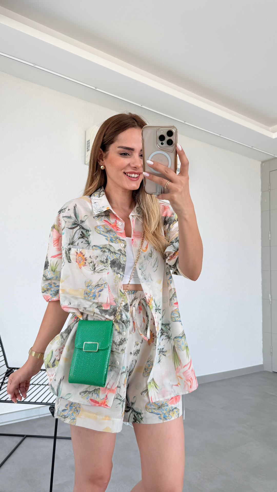 Pelin Yıldız Butik | Çiçek Desenli Şort Gömlek Takım | Kadın Giyim