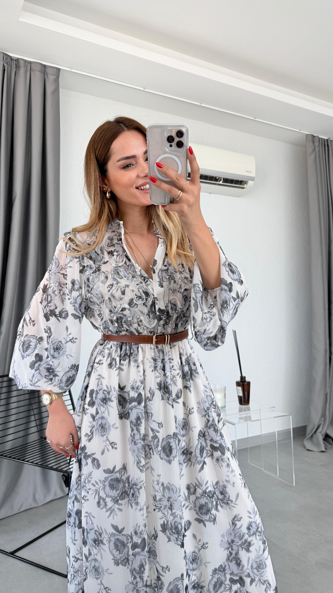 Pelin Yıldız Butik | Dakota Desenli Kemerli Elbise | Kadın Giyim