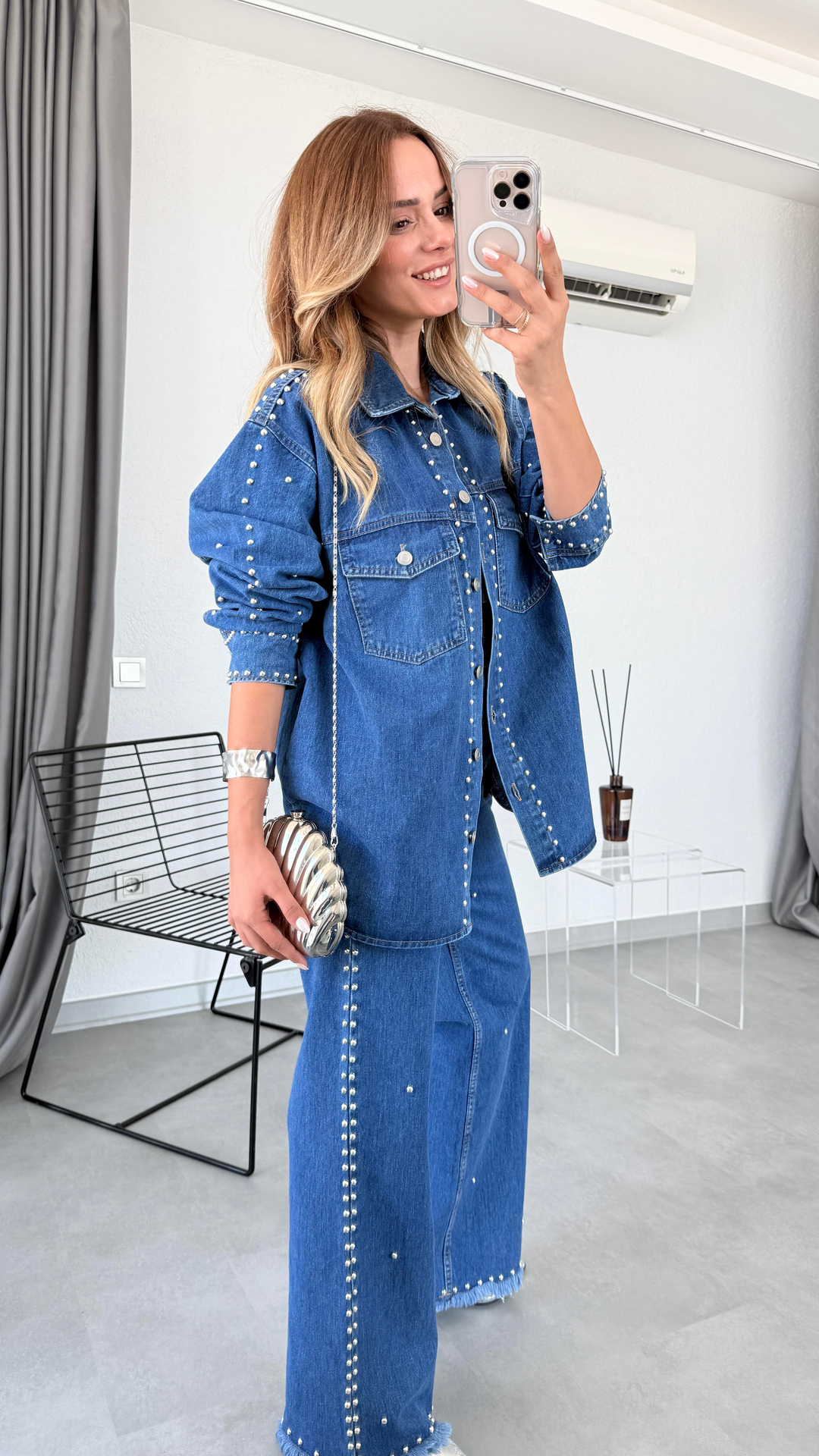 Pelin Yıldız Butik | Denim Önü Cep Detaylı Ceket Pantolon Takım | Kadın Giyim