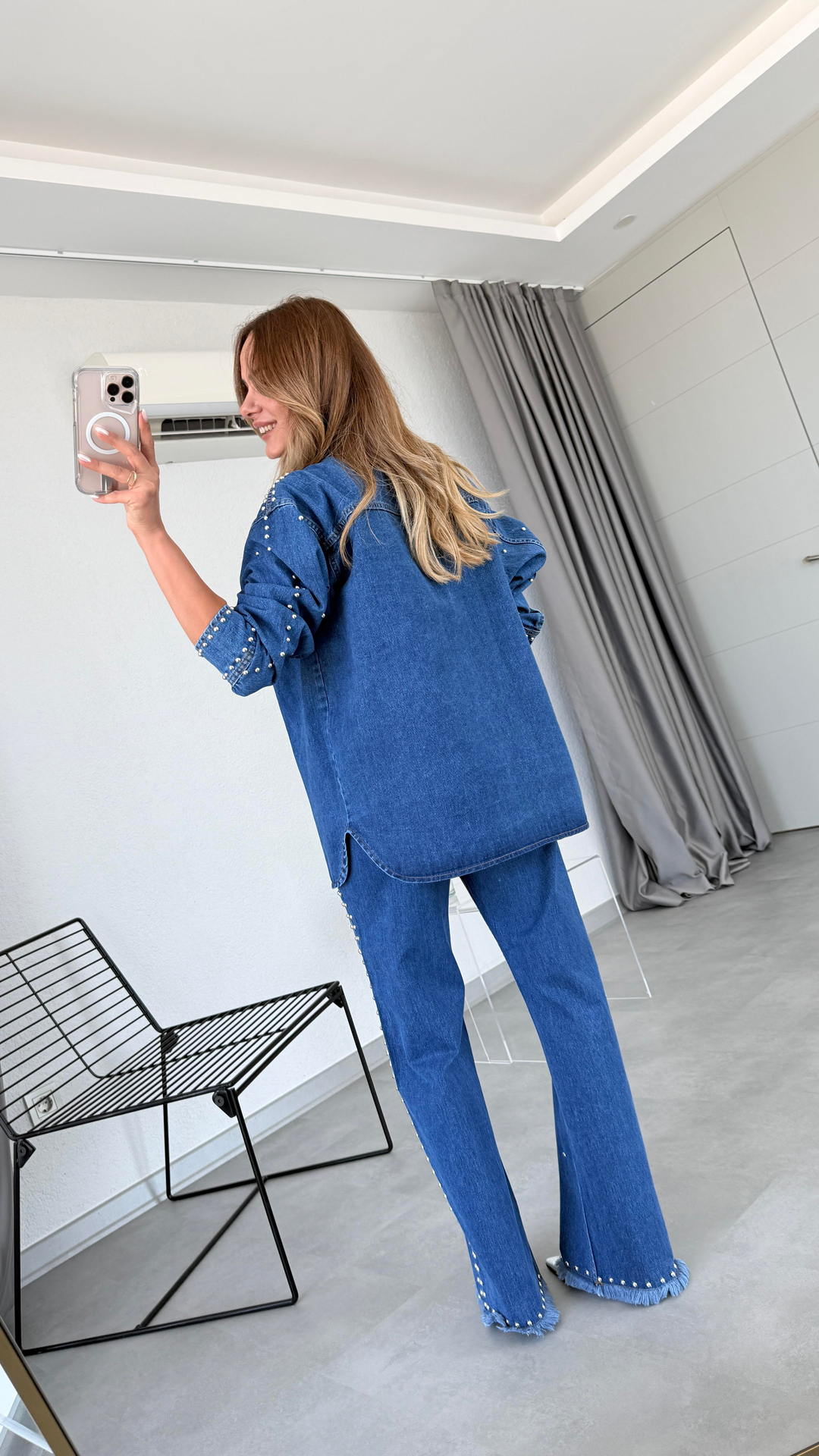 Pelin Yıldız Butik | Denim Önü Cep Detaylı Ceket Pantolon Takım | Kadın Giyim