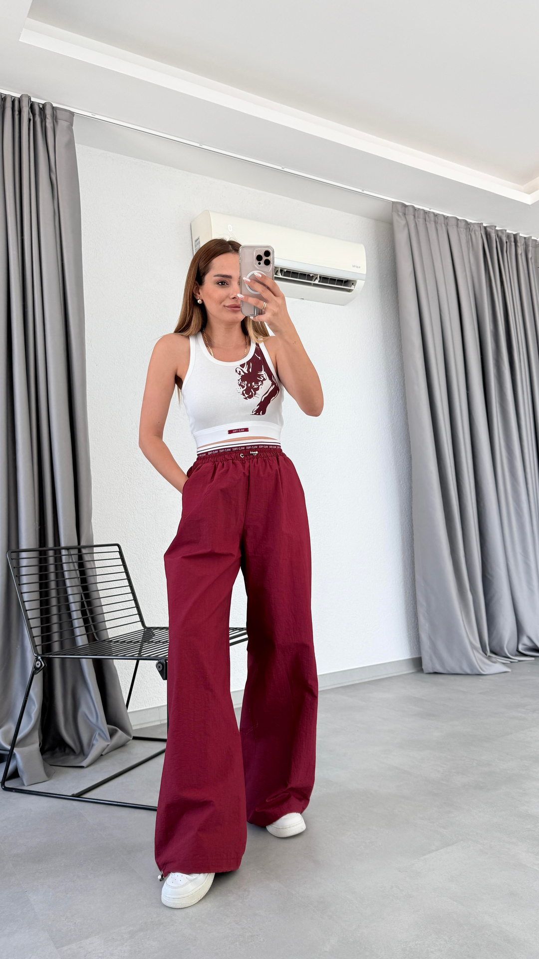 Pelin Yıldız Butik | Desenli Lastikli Crop Poplin Pantolon Takım | Mersin Butik