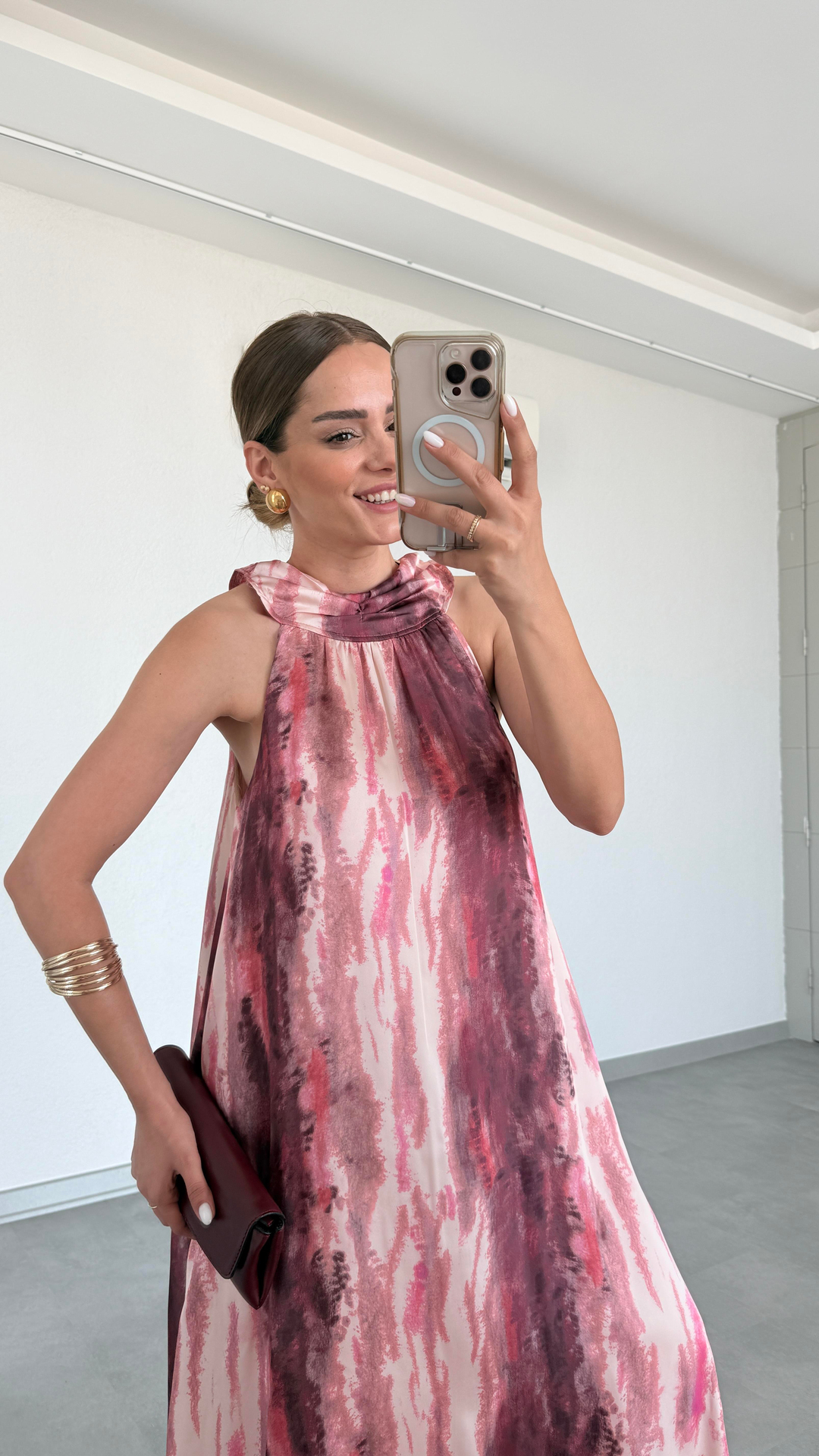 Pelin Yıldız Butik | Halter Yaka Astarlı Desenli Elbise | Kadın Giyim 