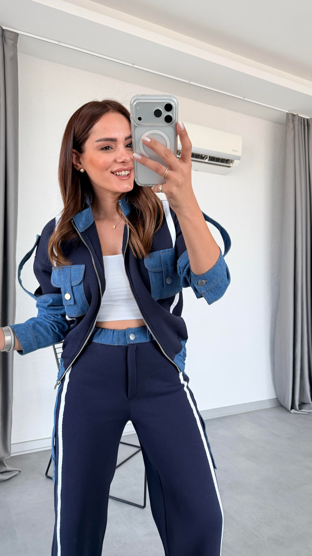 Pelin Yıldız Butik | Kargo Cebli Biye Detaylı Garnili Denim Takım | Mersin Butik 