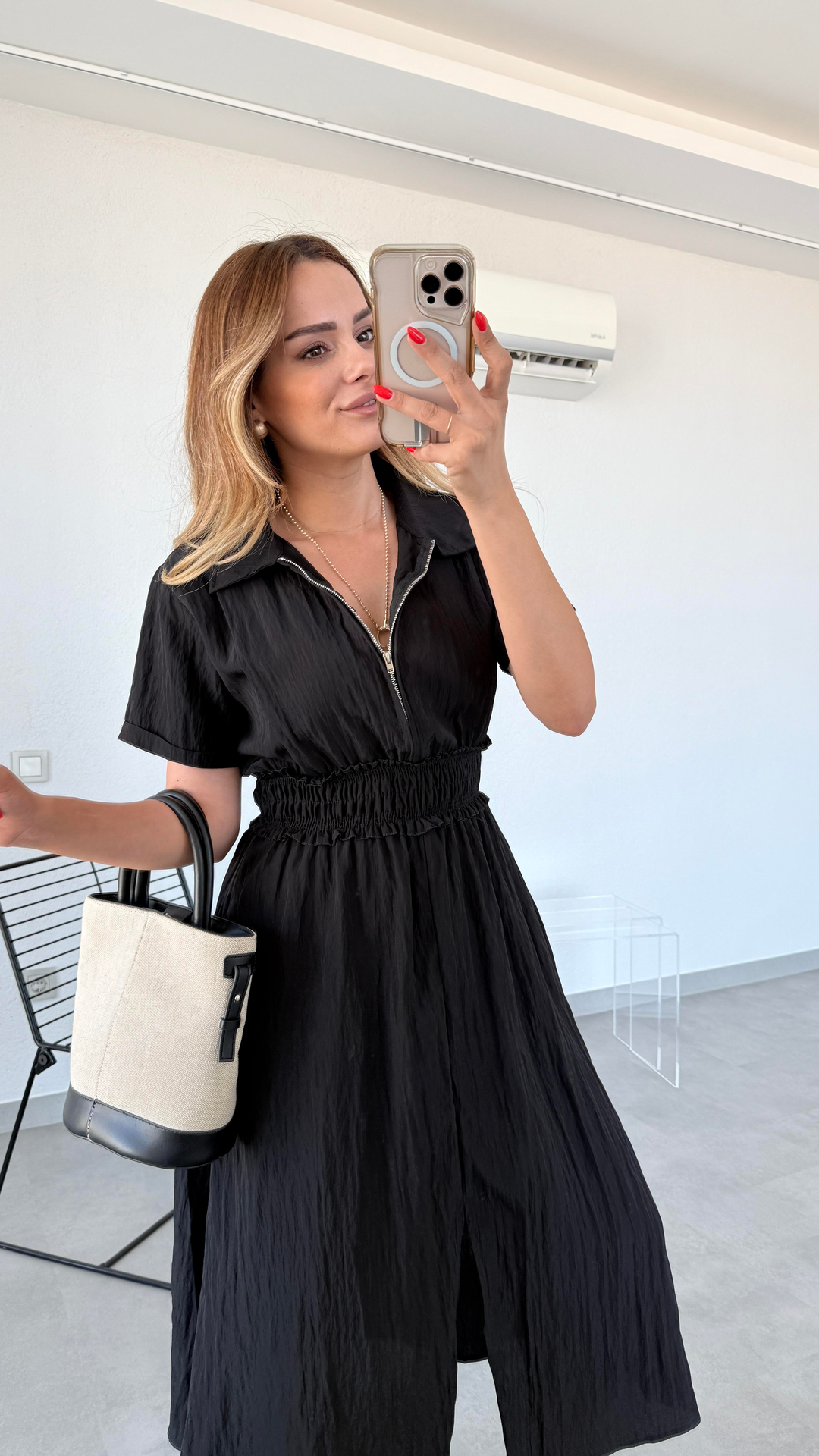 Pelin Yıldız Butik | Miya Önü Fermuarlı Beli Lastikli Elbise | Kadın Giyim