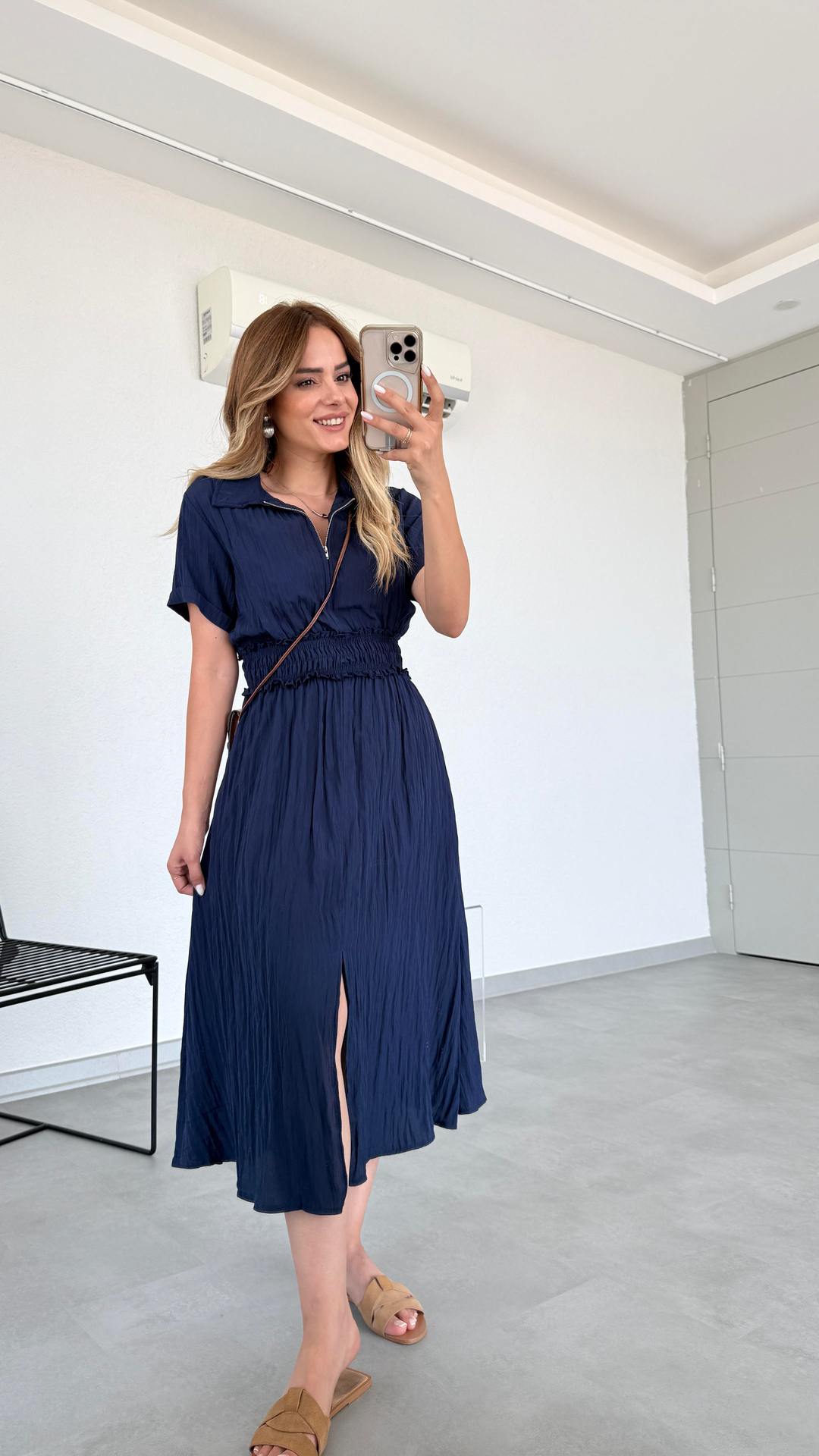 Pelin Yıldız Butik | Miya Önü Fermuarlı Beli Lastikli Elbise | Kadın Giyim