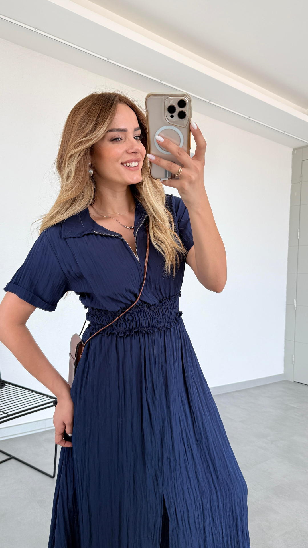 Pelin Yıldız Butik | Miya Önü Fermuarlı Beli Lastikli Elbise | Kadın Giyim