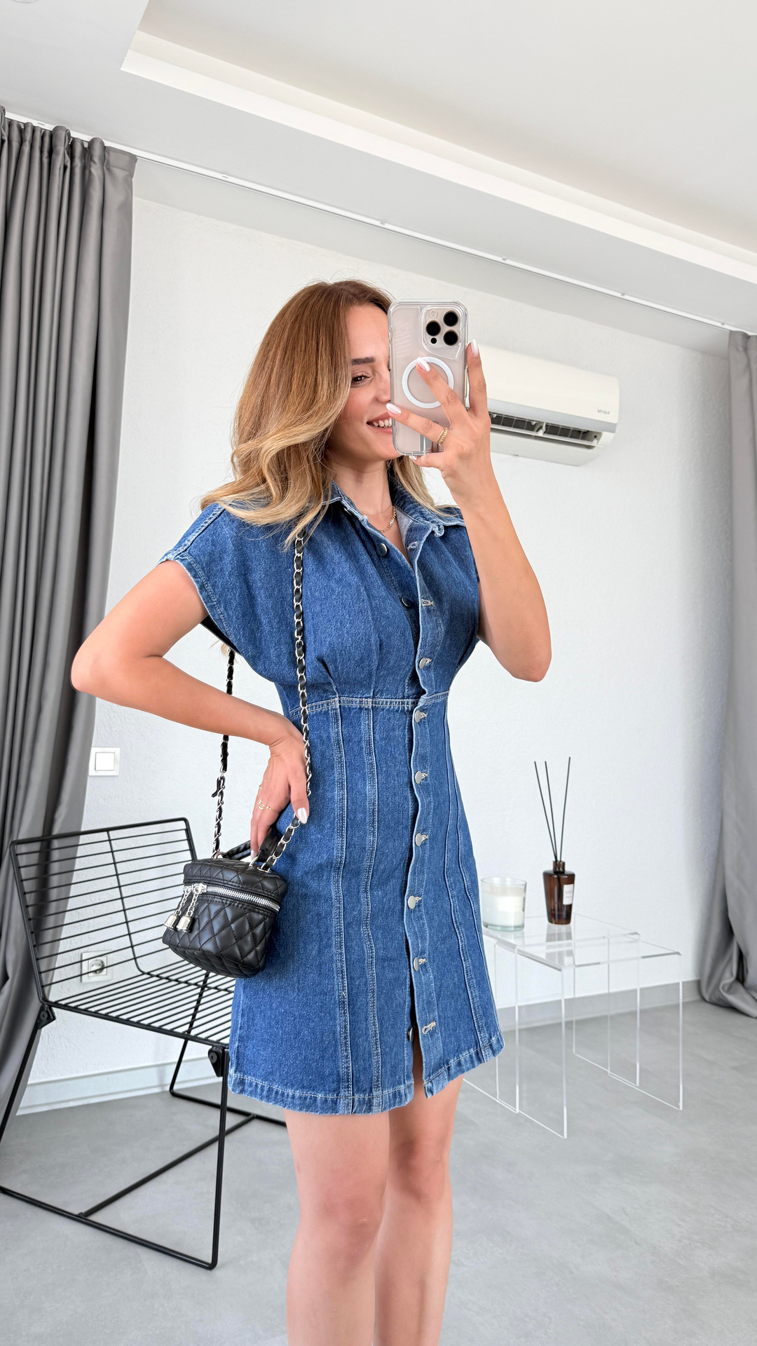 Pelin Yıldız Butik | Önden Düğmeli Denim Elbise | Kadın Giyim