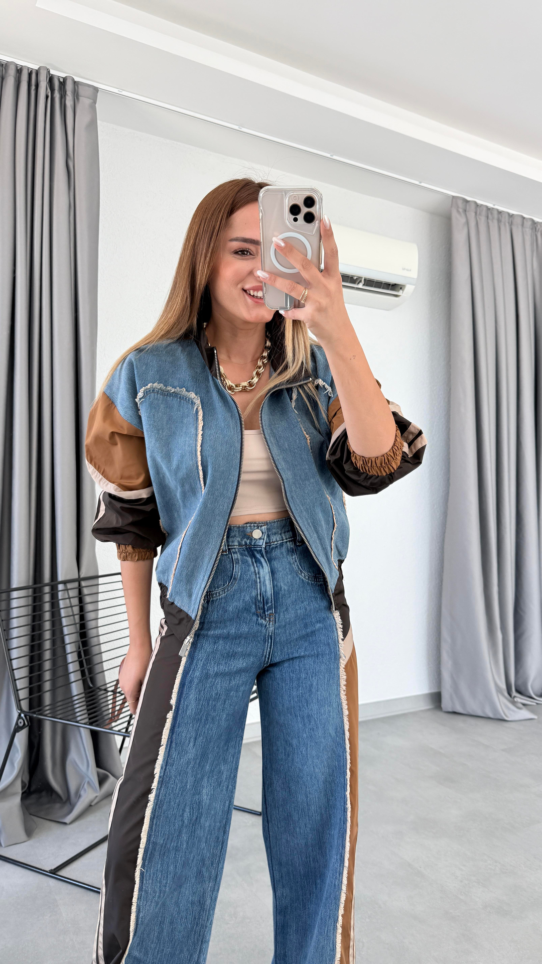 Pelin Yıldız Butik | Paraşüt Kumaş Püsküllü Denim Takım | Mersin Butik 