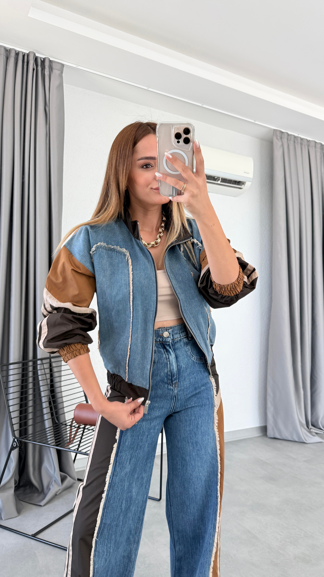 Pelin Yıldız Butik | Paraşüt Kumaş Püsküllü Denim Takım | Mersin Butik 