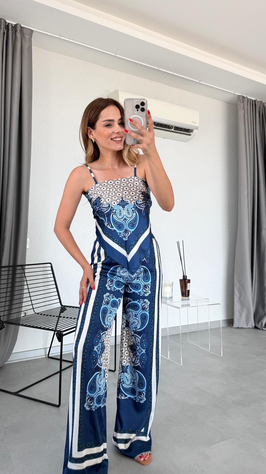 Pelin Yıldız Butik | Rebeca Desenli Bluz Pantolon Takım | Kadın Giyim