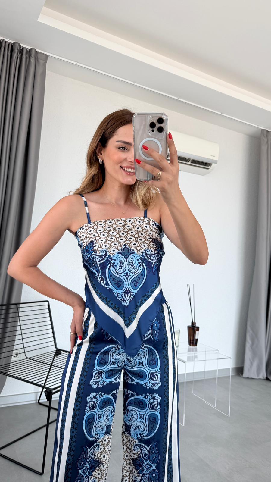 Pelin Yıldız Butik | Rebeca Desenli Bluz Pantolon Takım | Kadın Giyim