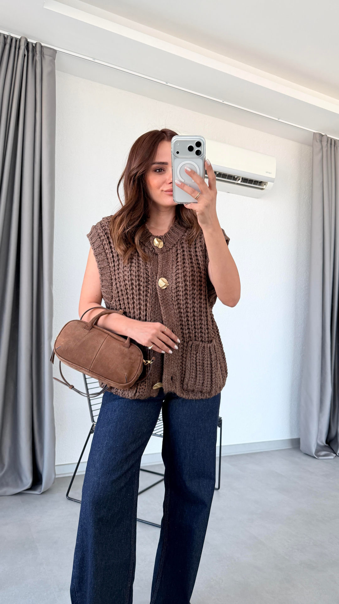 Pelin Yıldız Butik | Riga Bisiklet Yaka Cepli Düğmeli Triko Yelek | Mersin Butik 