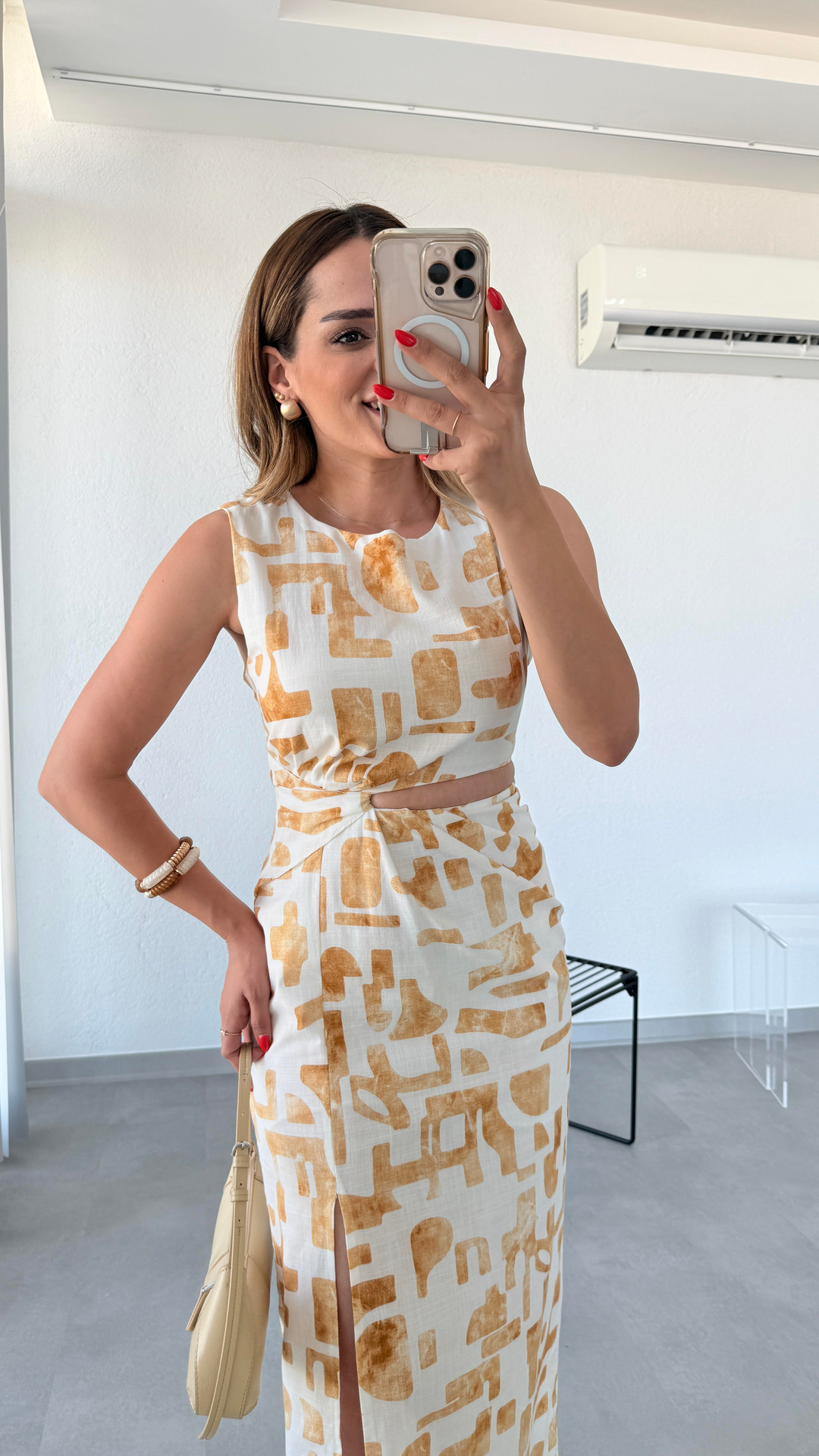 Pelin Yıldız Butik | Sıfır Kol Desenli Yırtmaçlı Elbise | Kadın Giyim